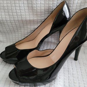 Black Patent LEATHER peep toe Pump